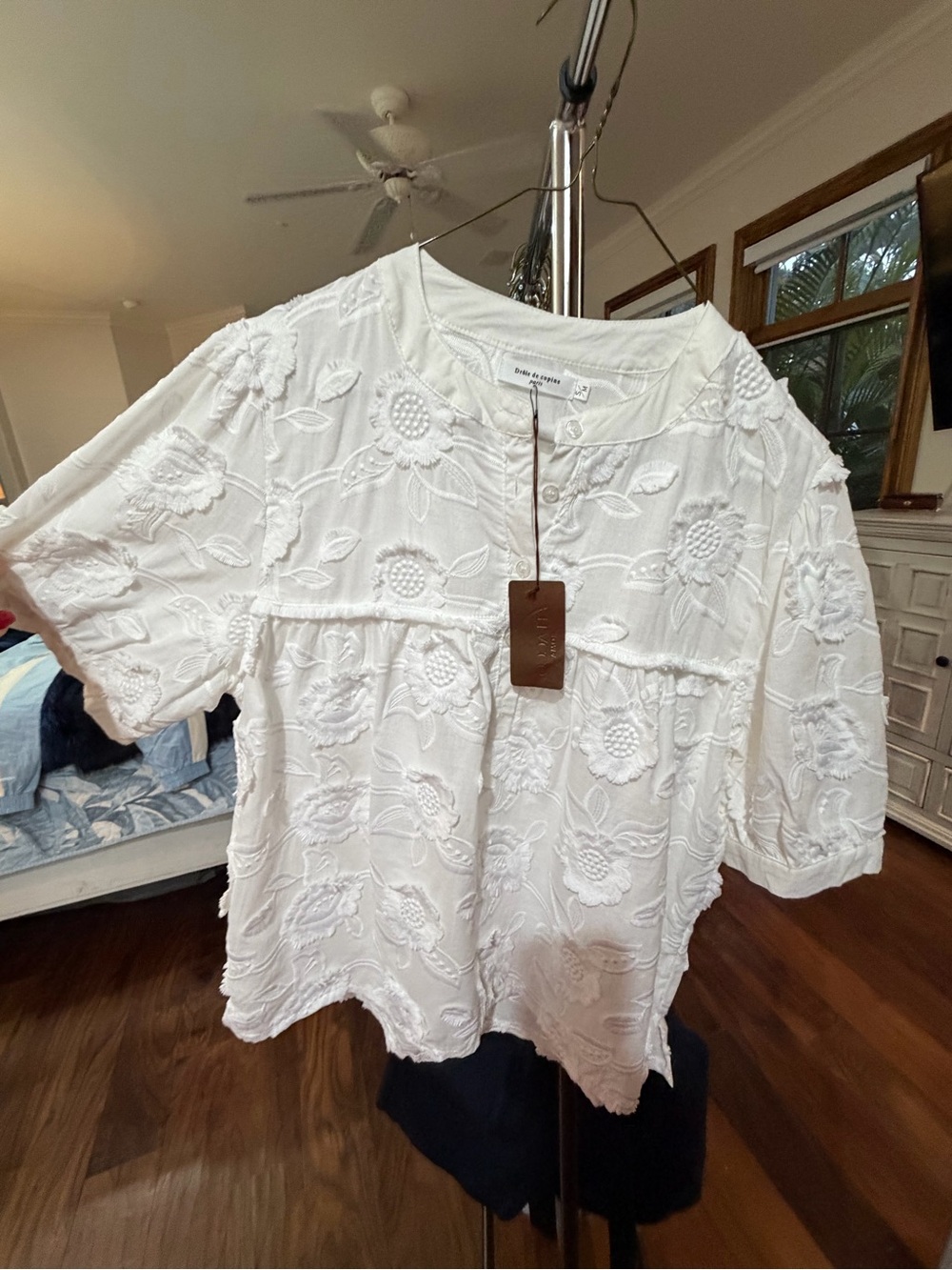 White Embroidered Floral Peasant Blouse